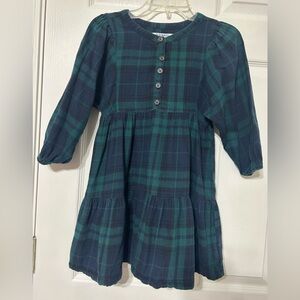 OLD NAVY Girls Navy Blue & Green Plaid Dress Cotton Flannel Christmas  Size 6-7